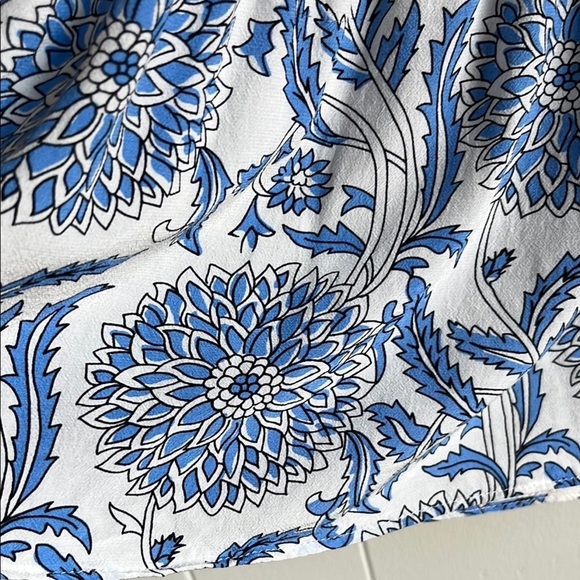 Talbots Womens Blue and White Floral Coastal Beach Puff Sleeve Smocked Sz XL - Picture 8 of 12